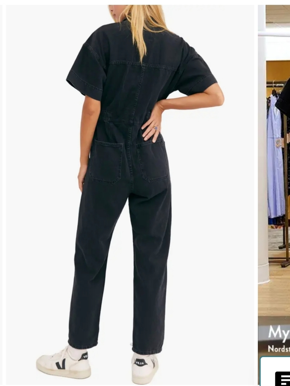 We The Free Marci Denim Black Short-Sleeve Utility Jumpsuit Sz XS 100% Cotton - Picture 3 of 16
